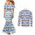 Samoa White Sunday Couples Matching Mermaid Dress and Long Sleeve Button Shirt Samoan Tapa Blue Hibiscus - Polynesian Pride