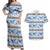 Samoa White Sunday Couples Matching Off Shoulder Maxi Dress and Hawaiian Shirt Samoan Tapa Blue Hibiscus - Polynesian Pride
