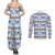 Samoa White Sunday Couples Matching Summer Maxi Dress and Long Sleeve Button Shirt Samoan Tapa Blue Hibiscus - Polynesian Pride