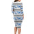 Samoa White Sunday Family Matching Long Sleeve Bodycon Dress and Hawaiian Shirt Samoan Tapa Blue Hibiscus - Polynesian Pride