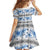 Samoa White Sunday Family Matching Off Shoulder Short Dress and Hawaiian Shirt Samoan Tapa Blue Hibiscus - Polynesian Pride