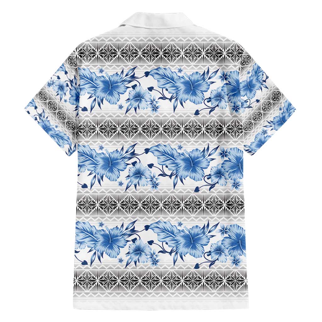 Samoa White Sunday Family Matching Tank Maxi Dress and Hawaiian Shirt Samoan Tapa Blue Hibiscus - Polynesian Pride