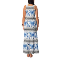 Samoa White Sunday Family Matching Tank Maxi Dress and Hawaiian Shirt Samoan Tapa Blue Hibiscus - Polynesian Pride