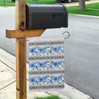 Samoa White Sunday Garden Flag Samoan Tapa Blue Hibiscus - Polynesian Pride