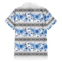 Samoa White Sunday Hawaiian Shirt Samoan Tapa Blue Hibiscus - Polynesian Pride