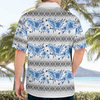 Samoa White Sunday Hawaiian Shirt Samoan Tapa Blue Hibiscus - Polynesian Pride