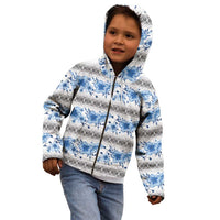 Samoa White Sunday Kid Hoodie Samoan Tapa Blue Hibiscus - Polynesian Pride