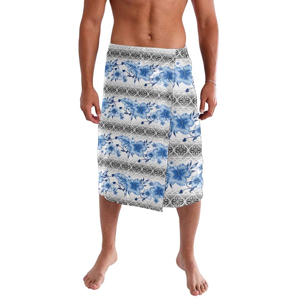 Samoa White Sunday Lavalava Samoan Tapa Blue Hibiscus - Polynesian Pride
