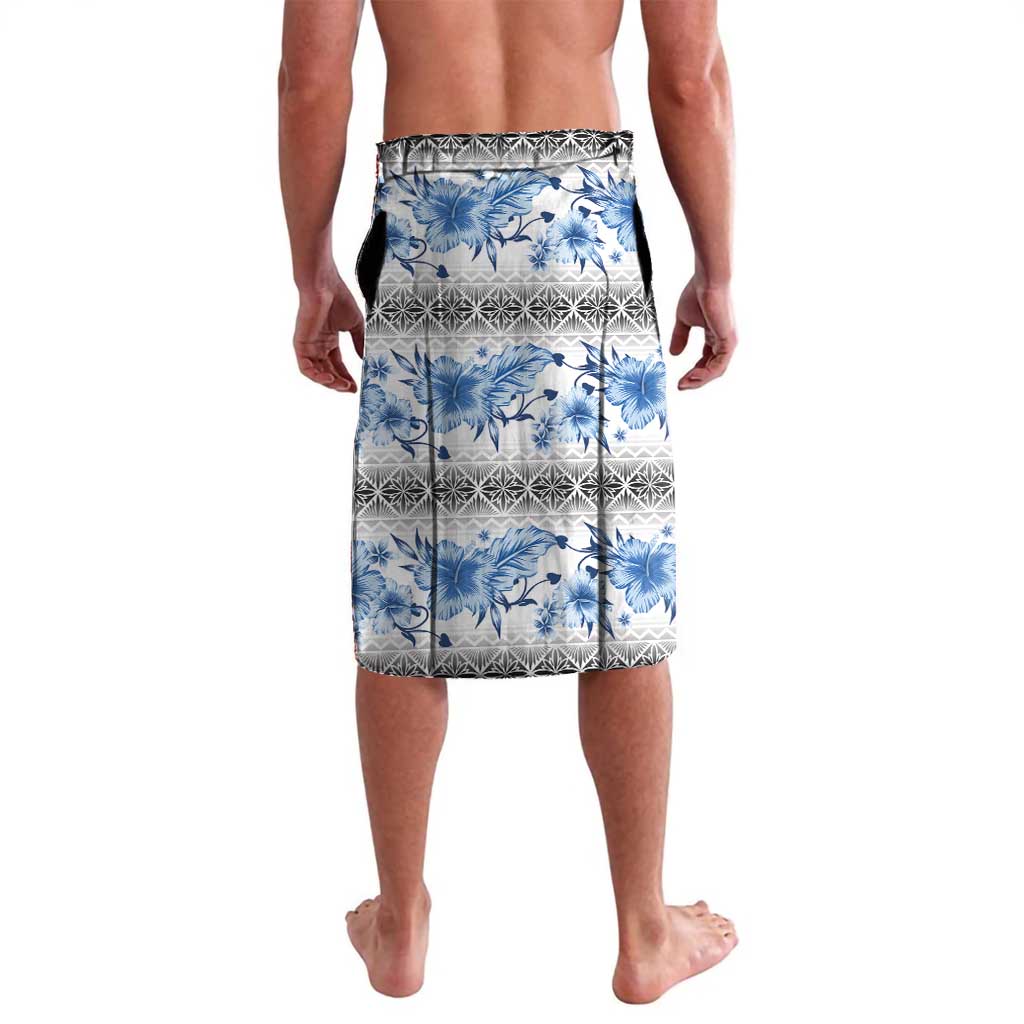 Samoa White Sunday Lavalava Samoan Tapa Blue Hibiscus - Polynesian Pride
