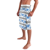 Samoa White Sunday Lavalava Samoan Tapa Blue Hibiscus - Polynesian Pride