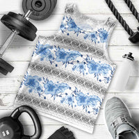 Samoa White Sunday Men Tank Top Samoan Tapa Blue Hibiscus - Polynesian Pride