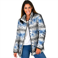 Samoa White Sunday Padded Jacket Samoan Tapa Blue Hibiscus - Polynesian Pride
