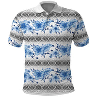 Samoa White Sunday Polo Shirt Samoan Tapa Blue Hibiscus - Polynesian Pride