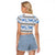 Samoa White Sunday Raglan Cropped T Shirt Samoan Tapa Blue Hibiscus - Polynesian Pride