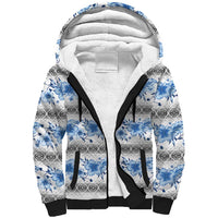 Samoa White Sunday Sherpa Hoodie Samoan Tapa Blue Hibiscus - Polynesian Pride