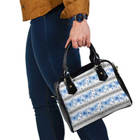 Samoa White Sunday Shoulder Handbag Samoan Tapa Blue Hibiscus - Polynesian Pride