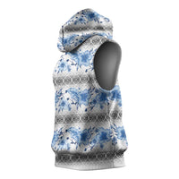 Samoa White Sunday Sleeveless Hoodie Samoan Tapa Blue Hibiscus - Polynesian Pride