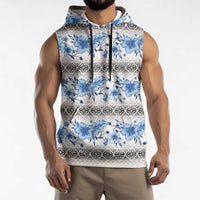 Samoa White Sunday Sleeveless Hoodie Samoan Tapa Blue Hibiscus - Polynesian Pride