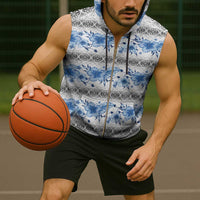 Samoa White Sunday Sleeveless Zip Hoodie Samoan Tapa Blue Hibiscus - Polynesian Pride