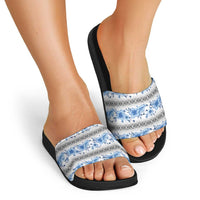Samoa White Sunday Slide Sandals Samoan Tapa Blue Hibiscus - Polynesian Pride