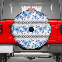 Samoa White Sunday Spare Tire Cover Samoan Tapa Blue Hibiscus - Polynesian Pride