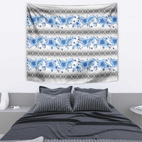 Samoa White Sunday Tapestry Samoan Tapa Blue Hibiscus - Polynesian Pride