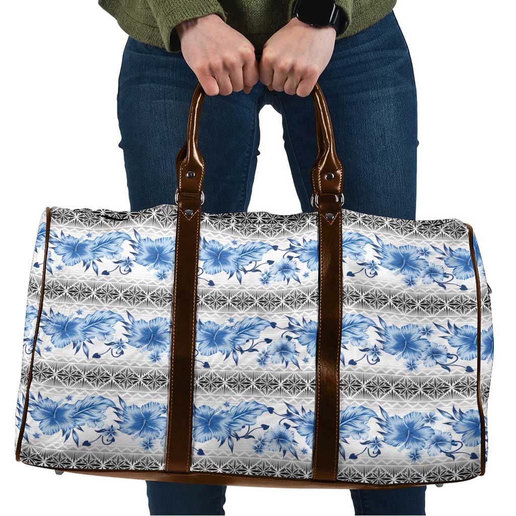 Samoa White Sunday Travel Bag Samoan Tapa Blue Hibiscus - Polynesian Pride
