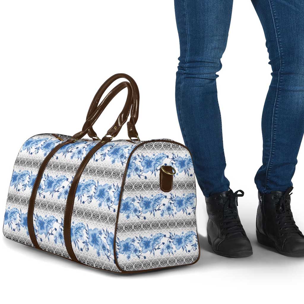 Samoa White Sunday Travel Bag Samoan Tapa Blue Hibiscus - Polynesian Pride