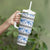 Samoa White Sunday Tumbler With Handle Samoan Tapa Blue Hibiscus - Polynesian Pride