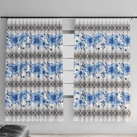 Samoa White Sunday Window Curtain Samoan Tapa Blue Hibiscus - Polynesian Pride