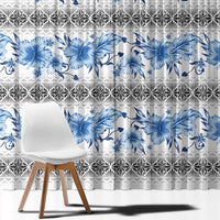 Samoa White Sunday Window Curtain Samoan Tapa Blue Hibiscus - Polynesian Pride