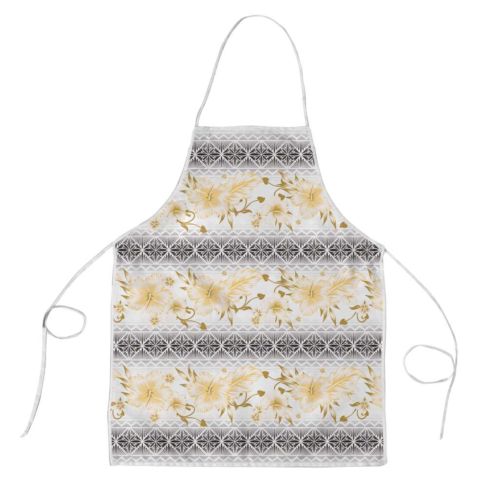 Samoa White Sunday Apron Samoan Tapa Yellow Hibiscus - Polynesian Pride