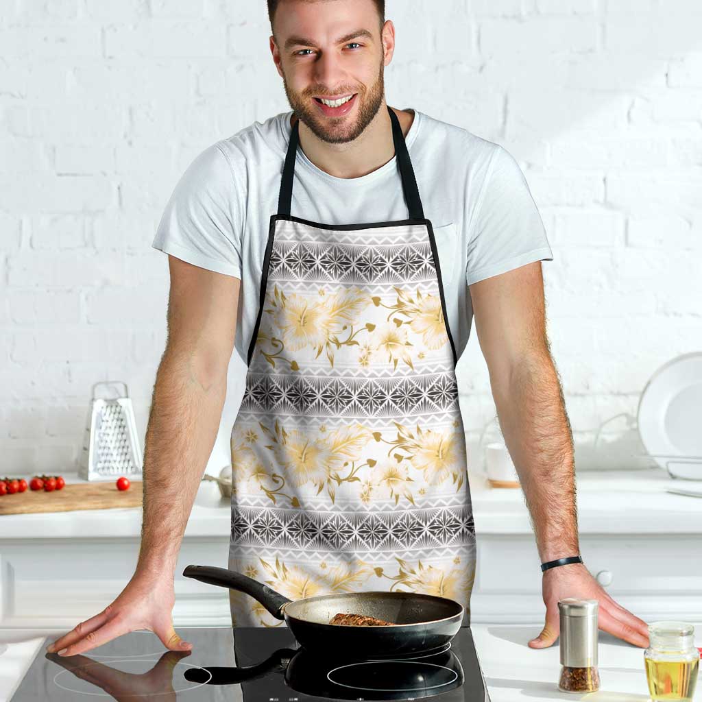 Samoa White Sunday Apron Samoan Tapa Yellow Hibiscus - Polynesian Pride
