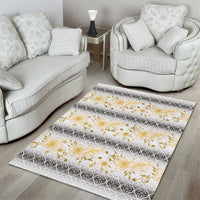 Samoa White Sunday Area Rug Samoan Tapa Yellow Hibiscus - Polynesian Pride