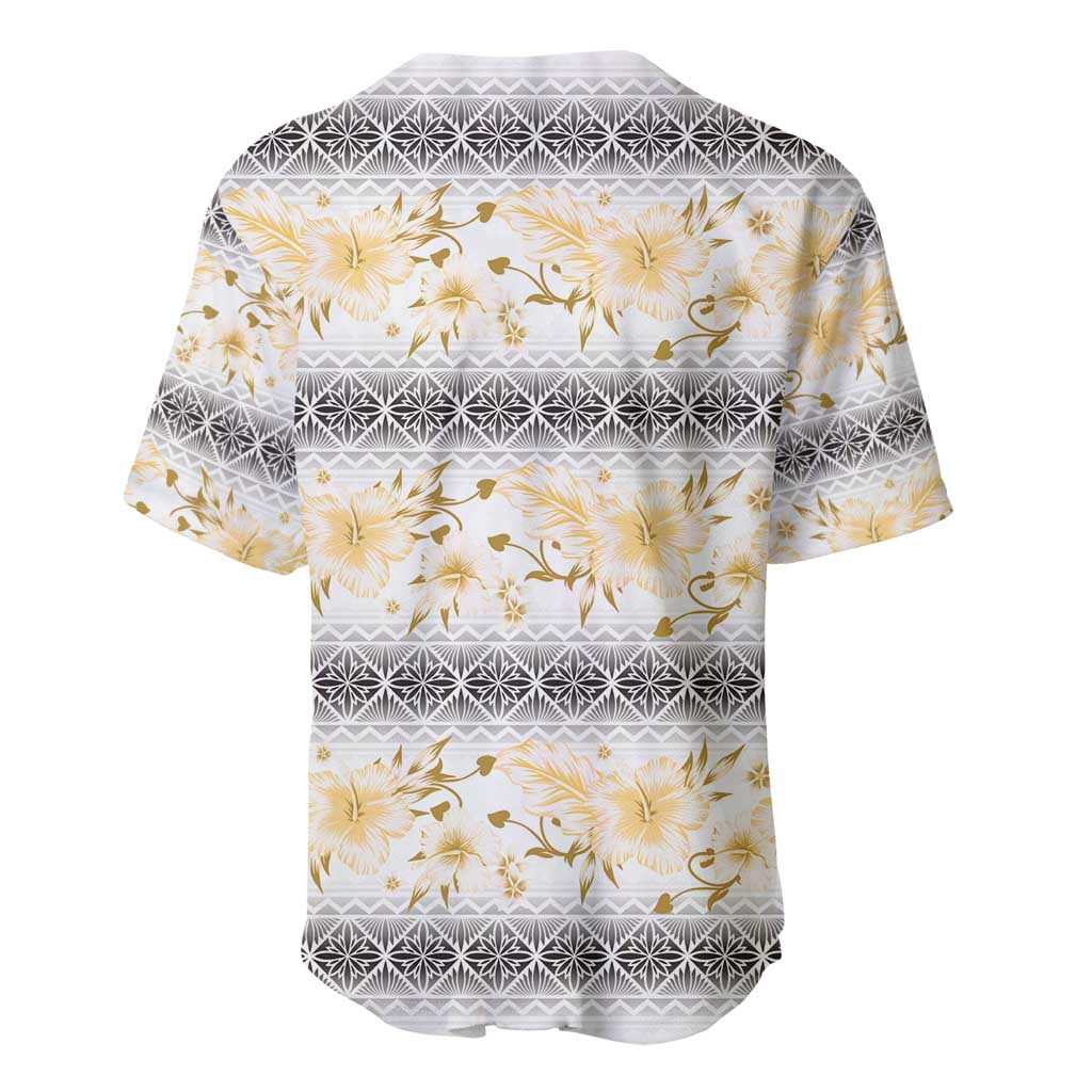 Samoa White Sunday Baseball Jersey Samoan Tapa Yellow Hibiscus - Polynesian Pride