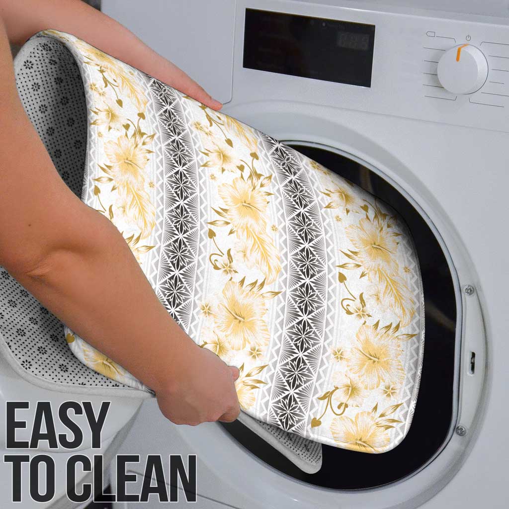 Samoa White Sunday Bathroom Set Samoan Tapa Yellow Hibiscus - Polynesian Pride