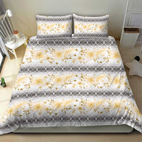Samoa White Sunday Bedding Set Samoan Tapa Yellow Hibiscus - Polynesian Pride