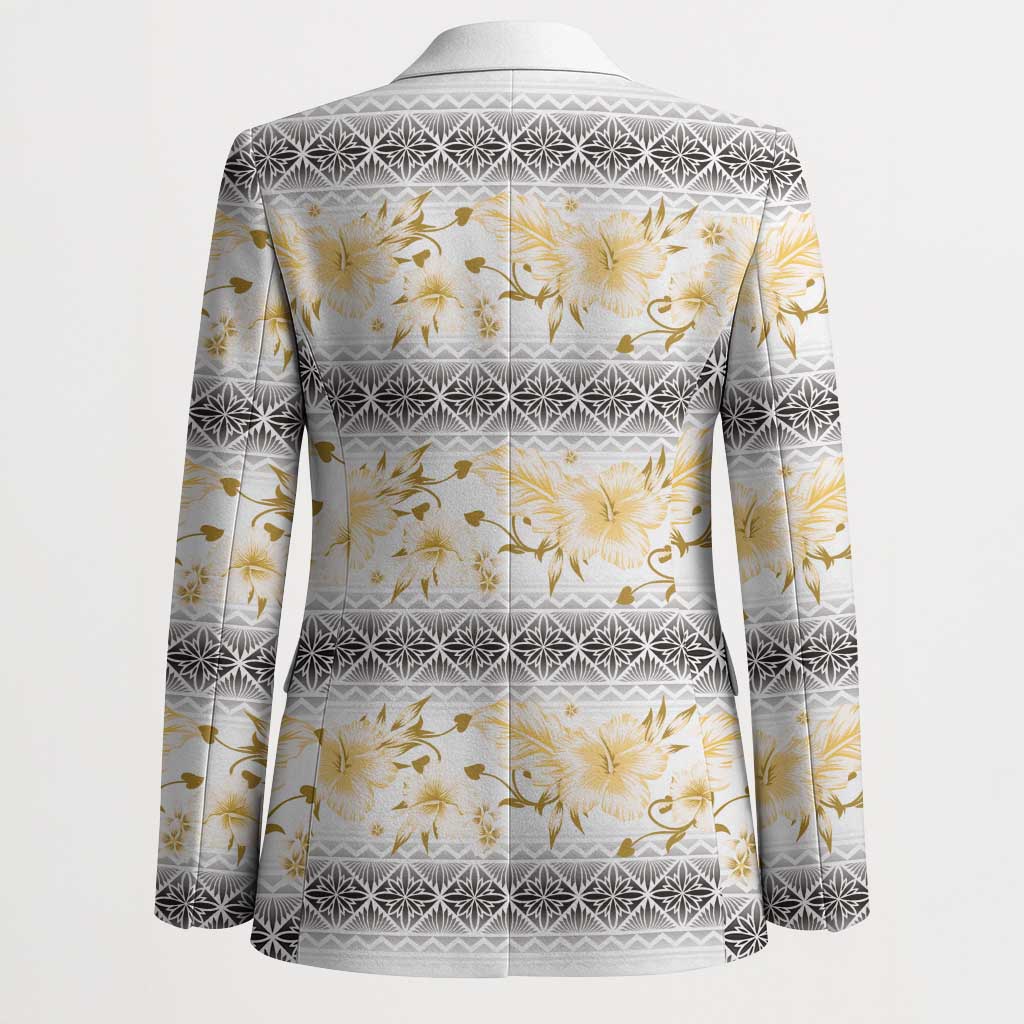 Samoa White Sunday Blazer Samoan Tapa Yellow Hibiscus - Polynesian Pride
