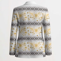 Samoa White Sunday Blazer Samoan Tapa Yellow Hibiscus - Polynesian Pride