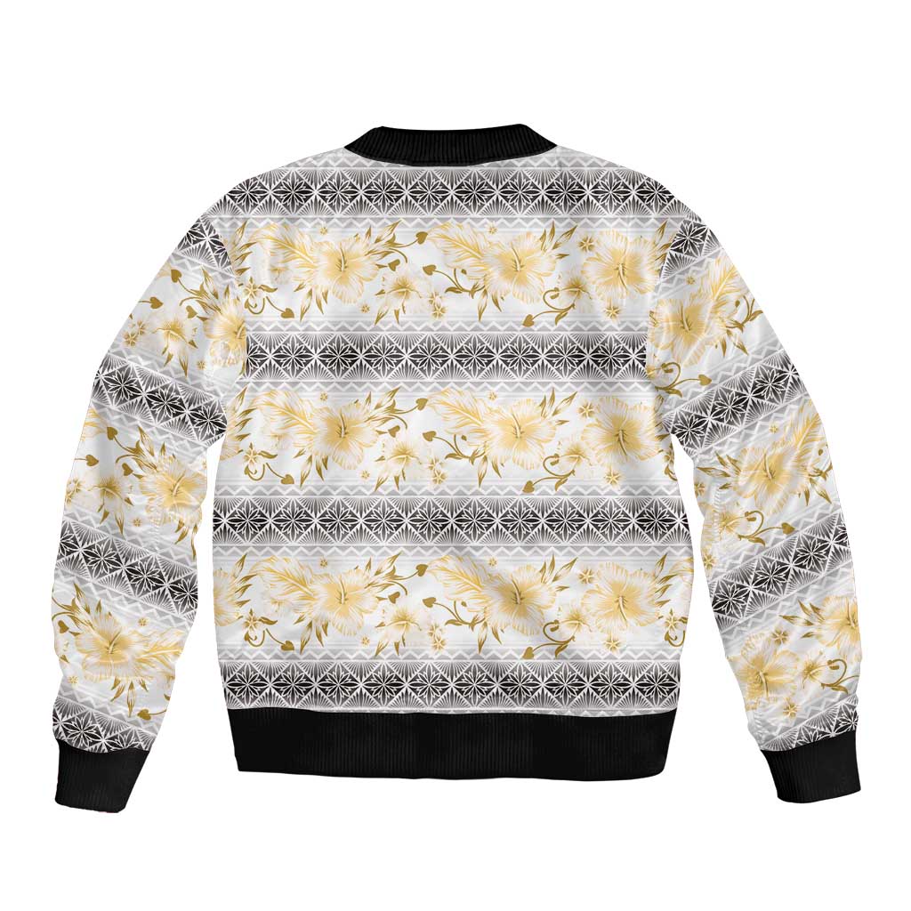 Samoa White Sunday Bomber Jacket Samoan Tapa Yellow Hibiscus LT05 - Polynesian Pride