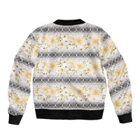 Samoa White Sunday Bomber Jacket Samoan Tapa Yellow Hibiscus LT05 - Polynesian Pride