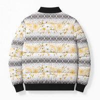 Samoa White Sunday Bomber Puffer Jacket Samoan Tapa Yellow Hibiscus - Polynesian Pride