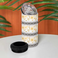 Samoa White Sunday 4 in 1 Can Cooler Tumbler Samoan Tapa Yellow Hibiscus - Polynesian Pride