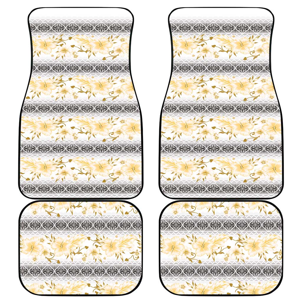 Samoa White Sunday Car Mats Samoan Tapa Yellow Hibiscus - Polynesian Pride