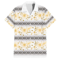Samoa White Sunday Family Matching Off Shoulder Maxi Dress and Hawaiian Shirt Samoan Tapa Yellow Hibiscus - Polynesian Pride