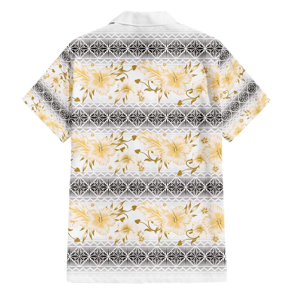 Samoa White Sunday Family Matching Off Shoulder Maxi Dress and Hawaiian Shirt Samoan Tapa Yellow Hibiscus - Polynesian Pride