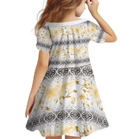 Samoa White Sunday Family Matching Summer Maxi Dress and Hawaiian Shirt Samoan Tapa Yellow Hibiscus - Polynesian Pride