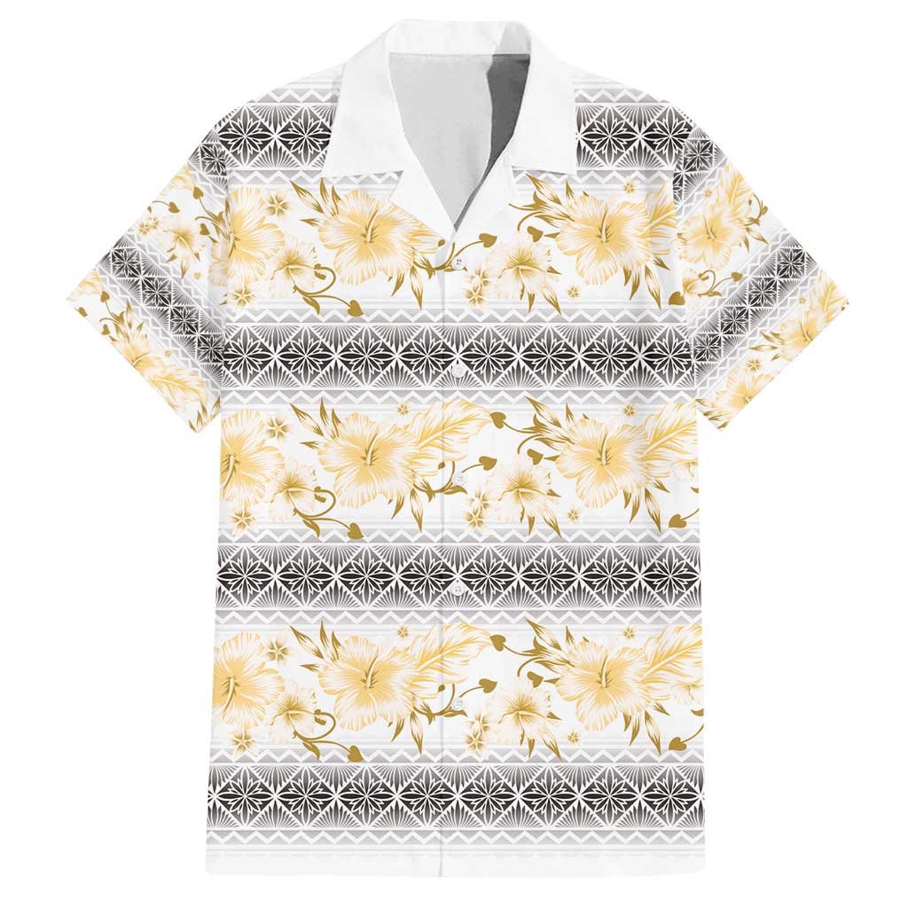 Samoa White Sunday Family Matching Summer Maxi Dress and Hawaiian Shirt Samoan Tapa Yellow Hibiscus - Polynesian Pride