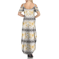Samoa White Sunday Family Matching Summer Maxi Dress and Hawaiian Shirt Samoan Tapa Yellow Hibiscus - Polynesian Pride