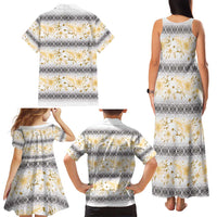 Samoa White Sunday Family Matching Tank Maxi Dress and Hawaiian Shirt Samoan Tapa Yellow Hibiscus - Polynesian Pride